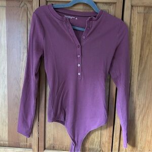 Abercrombie & Fitch Ribbed Henley Bodysuit — Plum